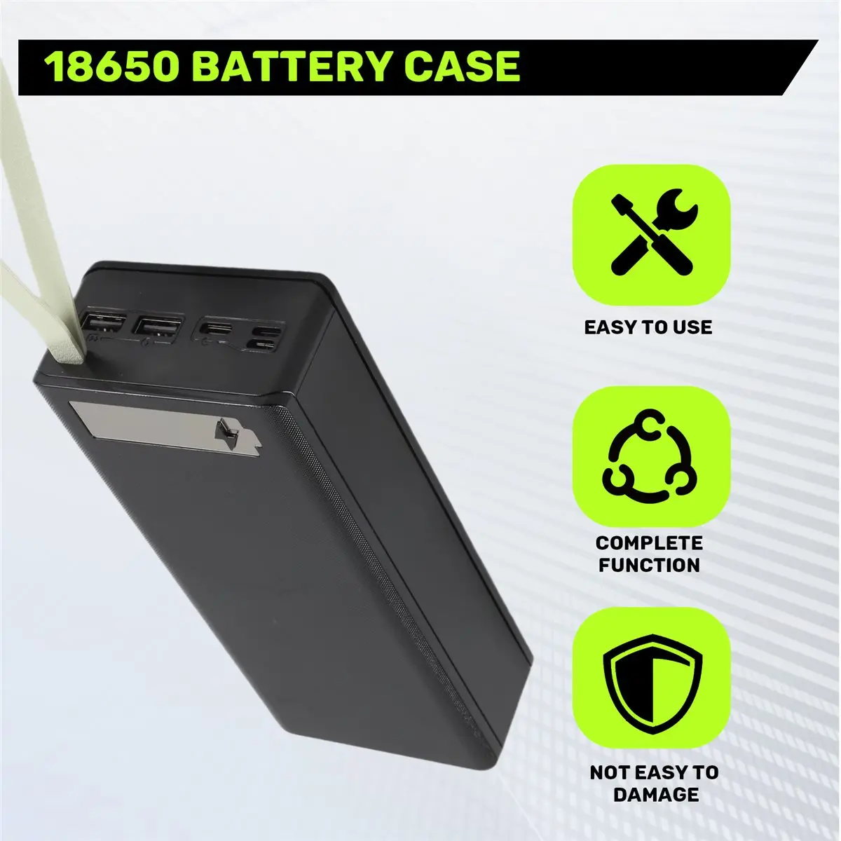 DT1074배터리가 없는 보조 배터리 박스 배터리 충전 박스 분리형 LCD 디스플레이 16X18650 배터리 케이스 보조 배터리 쉘, 블랙