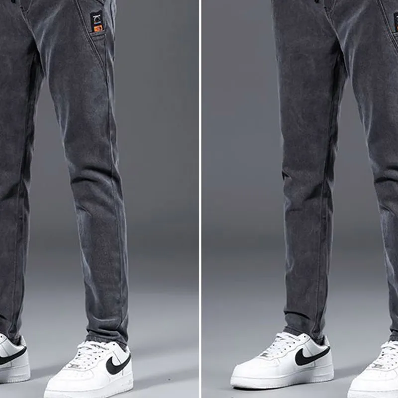Autumn Winter KPOP Fashion Style Harajuku Slim Fit Jeans Loose All Match Casual Pants Straight Cylinder Solid Pockets Trousers