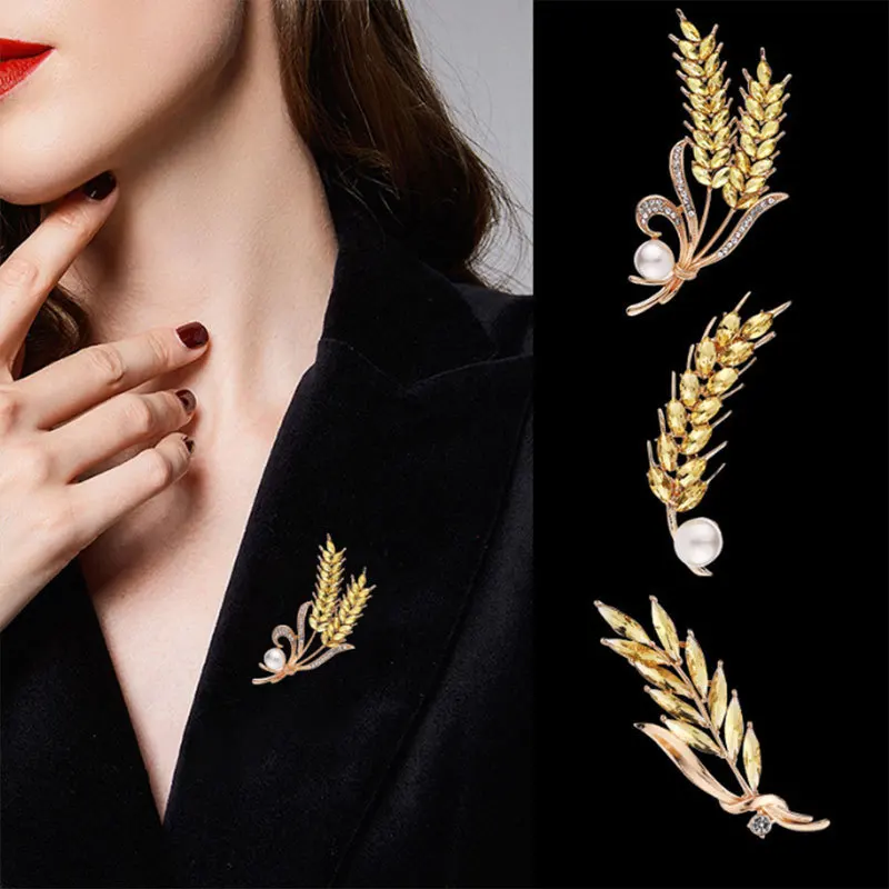 

Wheat Ear Brooch Jewelry Fashion Luxury Cubic Zircon Fragrant Pearl Brooches Anti Explosure Suit Clothing Buckle Pin Accessories
