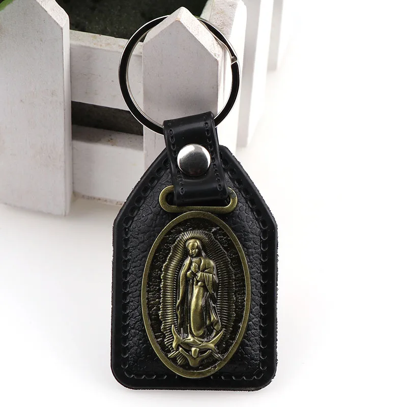 PU Leather KeyChains Saint Christopher Charm Pendants For Men