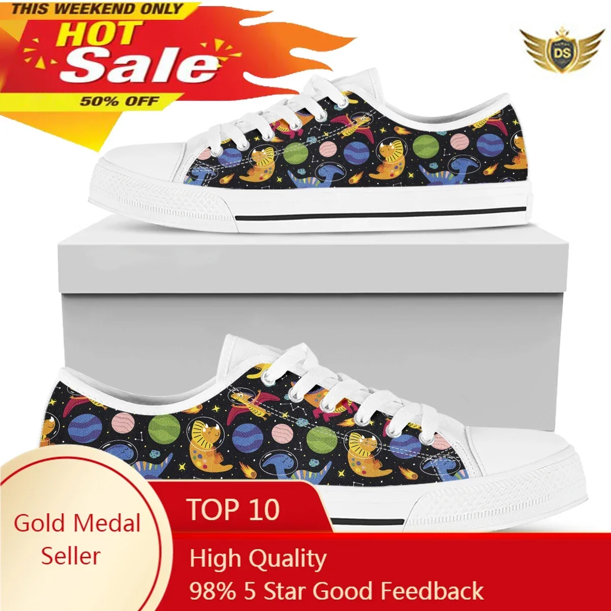 Women's Universe Dinasour Cartoon Sneakers Flat Canvas Shoes For Women Comfortable Casual Female Vulcanized Shoes