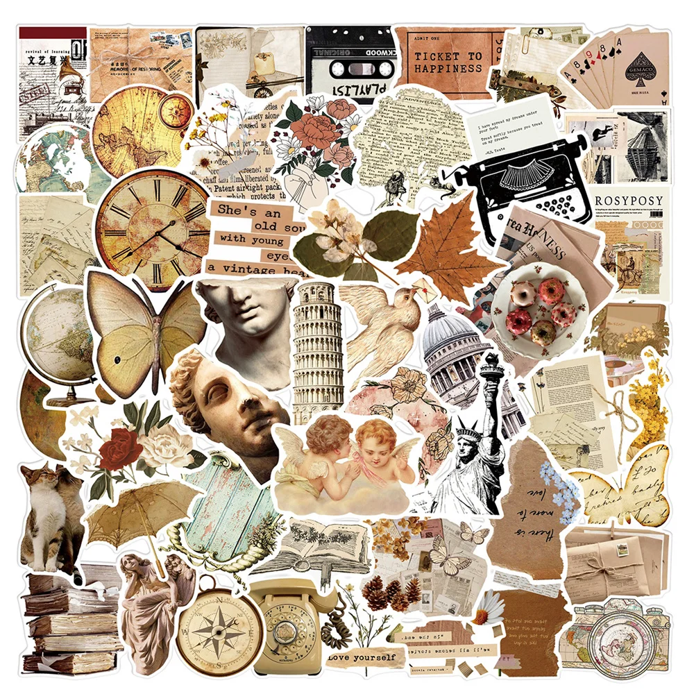 Aesthetic Vintage Artistic Pattern Graffiti Stickers Phone Case Suitcase Guitar Sticker Pack Scrapbooking Material 50pcs,stickers scrapbooking supplies