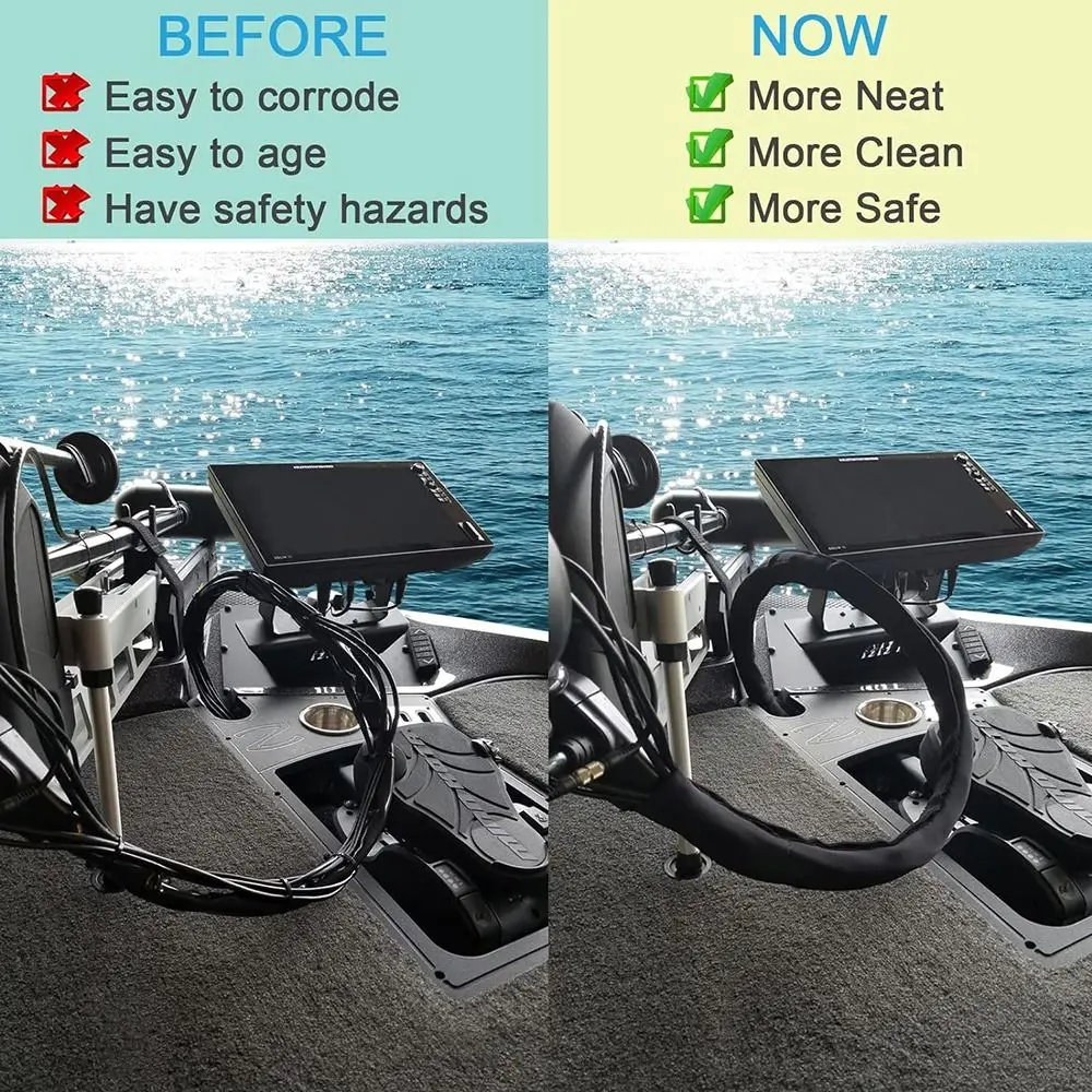 Trolling Motor Cable Organizer Sleeve 60" L Black Neoprene Troll Sleeve Trolling Motor Wire Cover