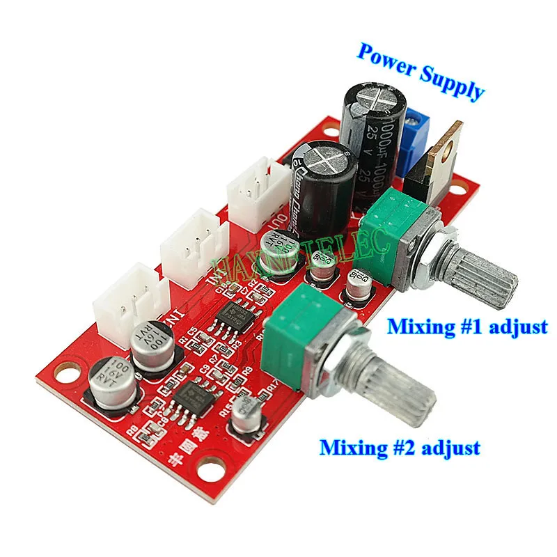 Two channel stereo audio signal mixer NE5532 preamplifier mixing board 2 way input 1 way mix output AC/DC single power supply pre amplifier