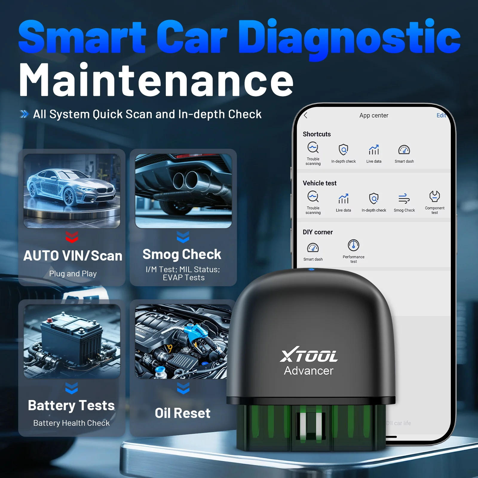Advanced OBD2 Bluetooth Car Diagnostic & Maintenance Tool with Oil Reset & Battery Test Features