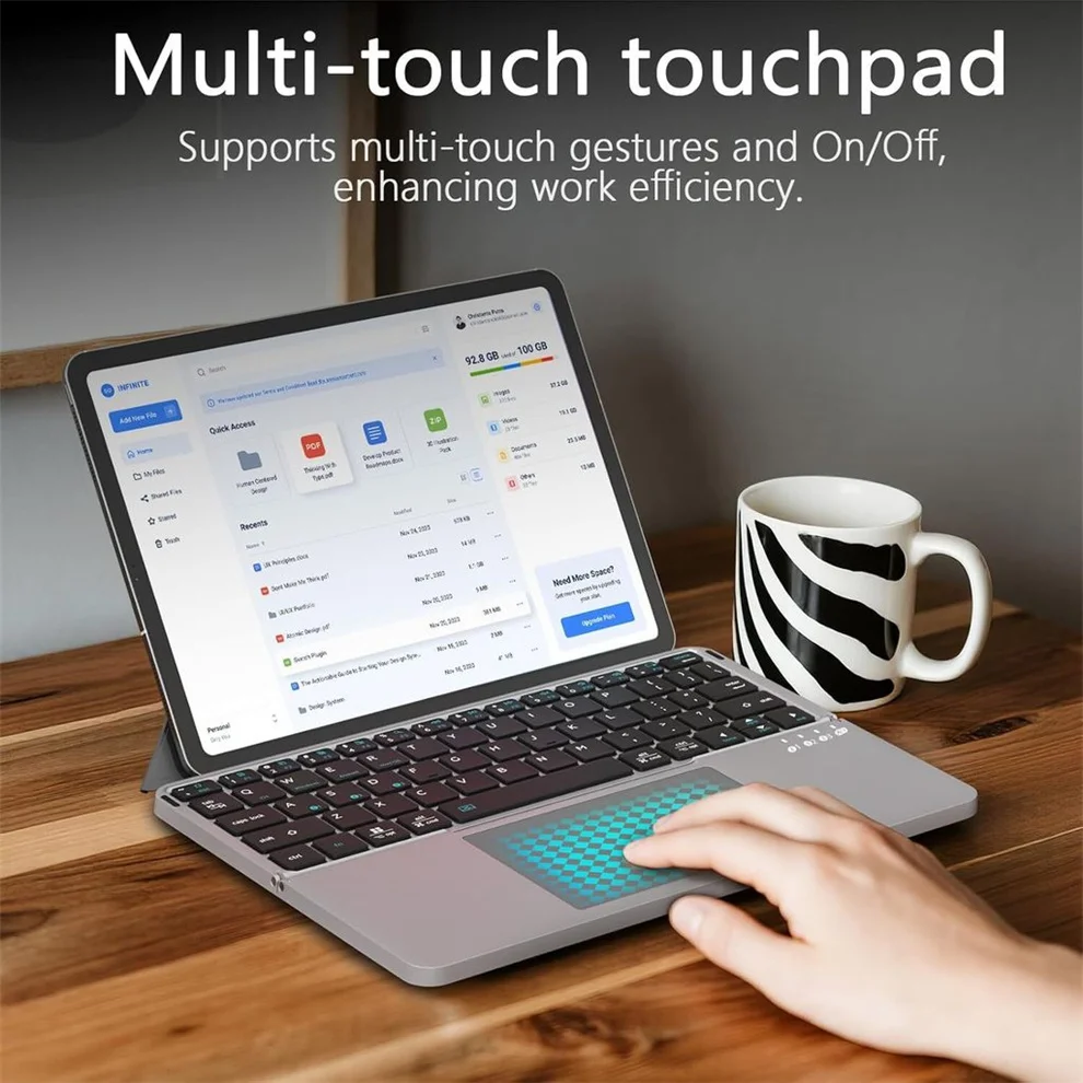 JOMAA Ensemble clavier et souris sans fil pliables Bluetooth avec support et fonction vocale intelligente._voghion.com