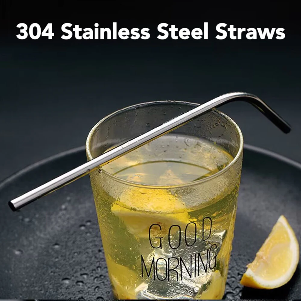 

Reusable Metal Drinking Straws 304 Stainless Steel Sturdy Bent Straight Drinks Straw with Cleaning Brush Bar Party Accessory
