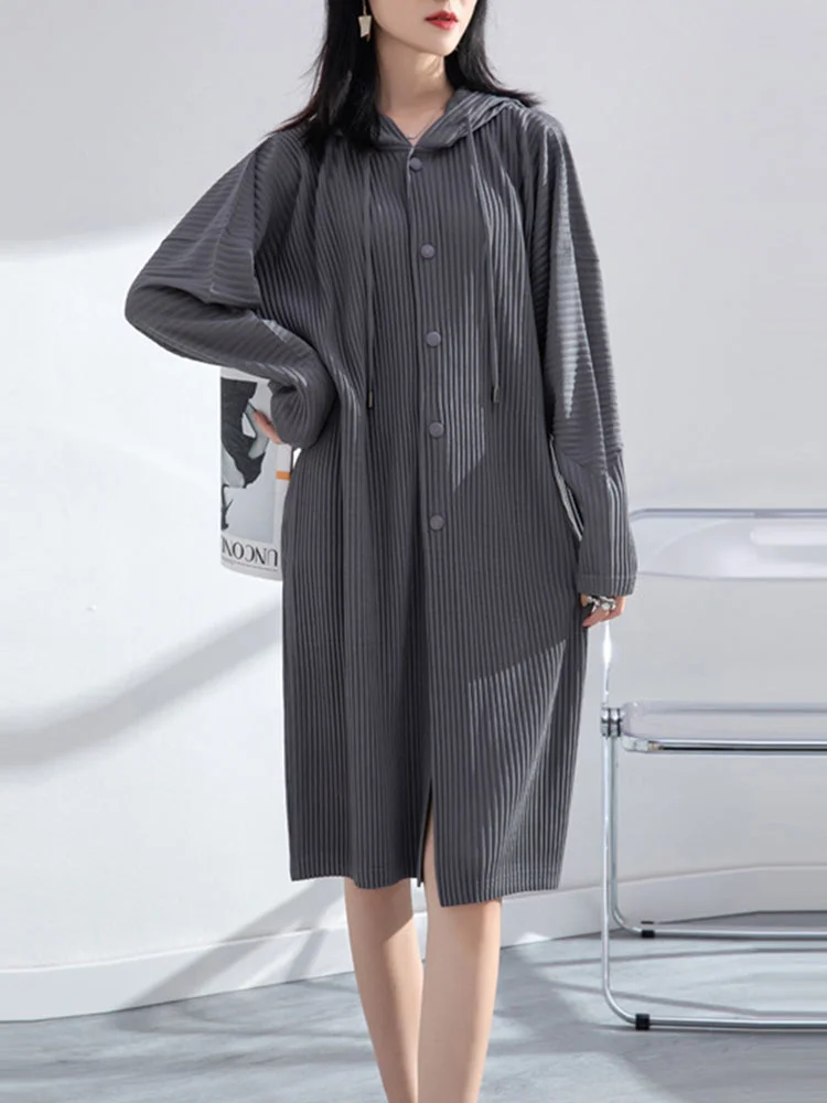 

TVVOVVIN Coat Pleated For Windbreaker Women 2023 Autumn New Fashion Loose Solid Color Hooded Single Breasted Trench Female 0BJQ