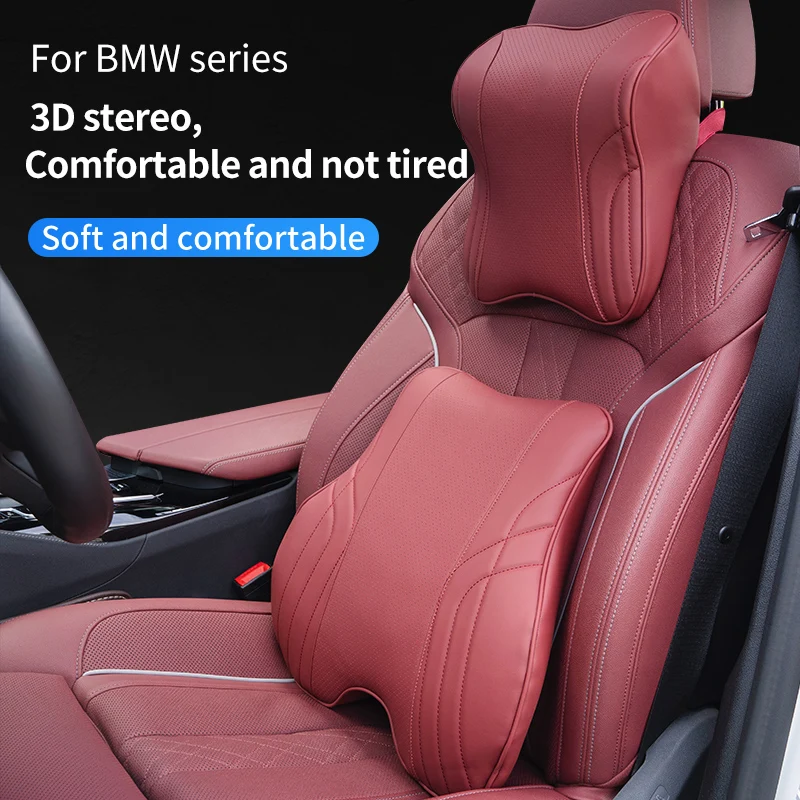 Lumbar Support Headrest For BMW X1 X3 X4 X5 X6 F10 F11 G30 G31 G20 G22 F30 F31 F34 For Driver  NECK PAIN RELIEF Brown Red