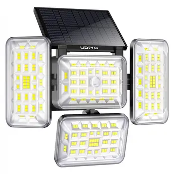 Solar Powered High Brightness Four Head Security Light White Light 3-mode High-capacity IP65 Waterproof Wall Light 1