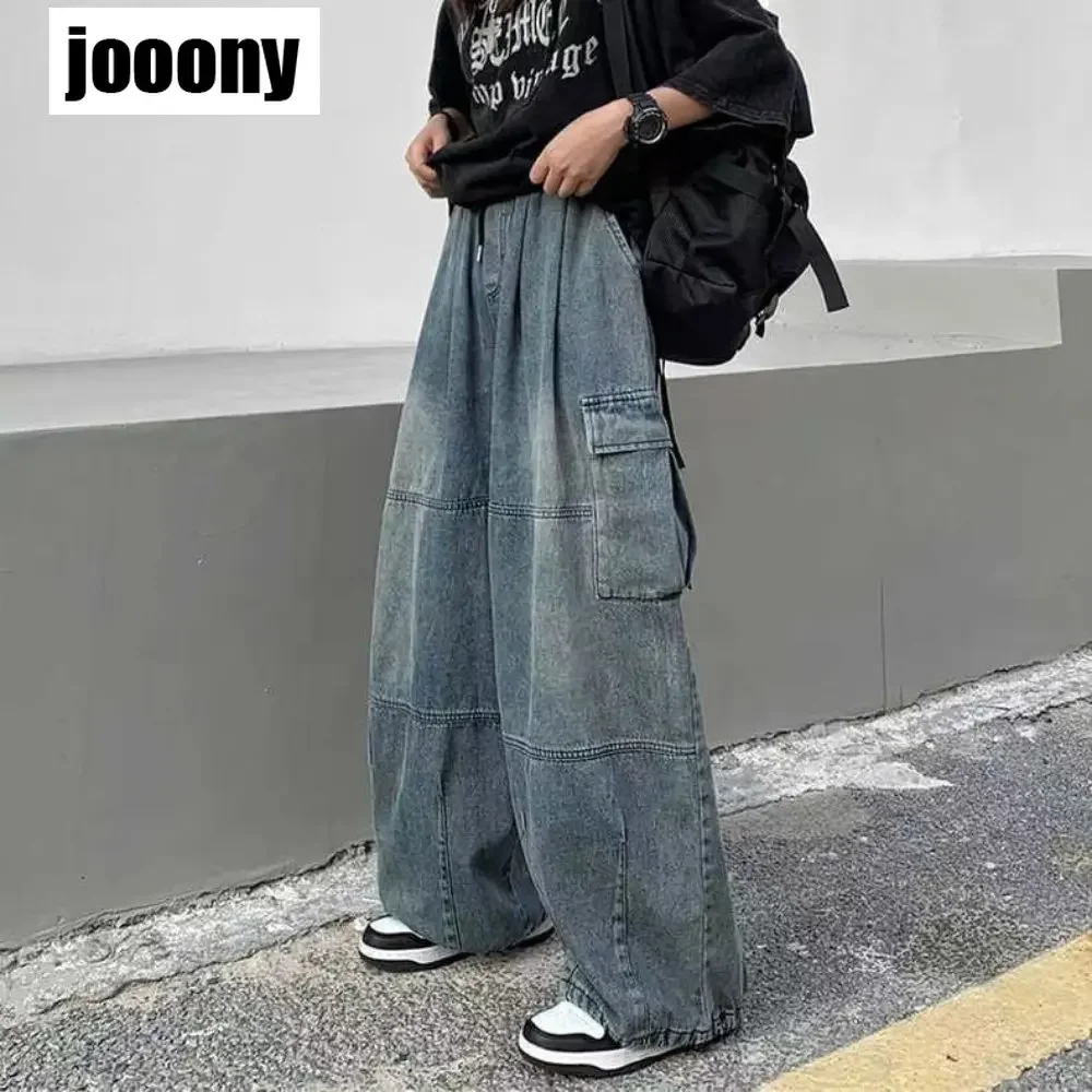 2022 frühling Herbst Hosen y2k baggy jeans für männer Breite bein Hosen Taschen Elastische Taille Streetwear Lose bequeme Hose