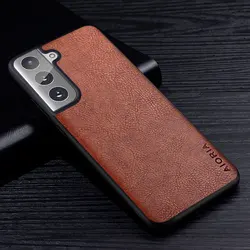 Luxury Business Retro Litchi Leather Case for Samsung Galaxy S21 Series (Brown)