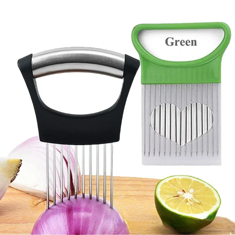 Fruit Slicer Onion Slicer Holder Onion Slicer Vegetable Slicer Vegetable Cutter Potato Slicer Apple Slicer Apple Cutter Food Slicer Cutting Holder Kitchen Accessorie Tool Stainless Steel Onion Needle Fork Tomato Cutter Gadgets For Home