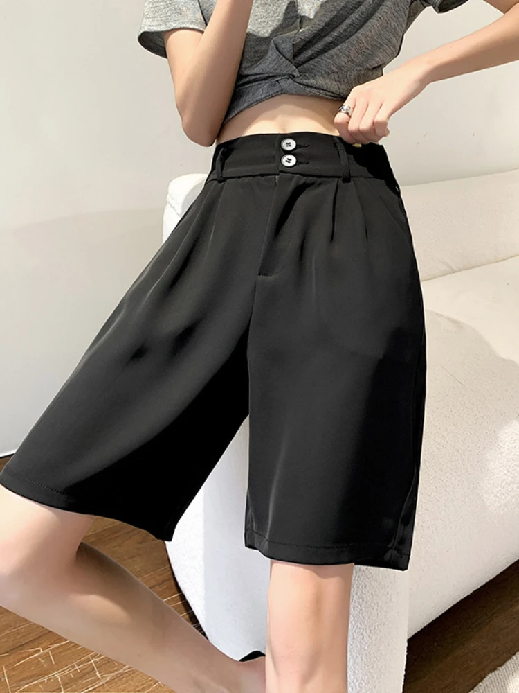 

Summer Women's Suit Pants Fashionable Temperament Drape Slim Twill Anti-wrinkle Women's Suit Wide-leg Five-point Casual Shorts