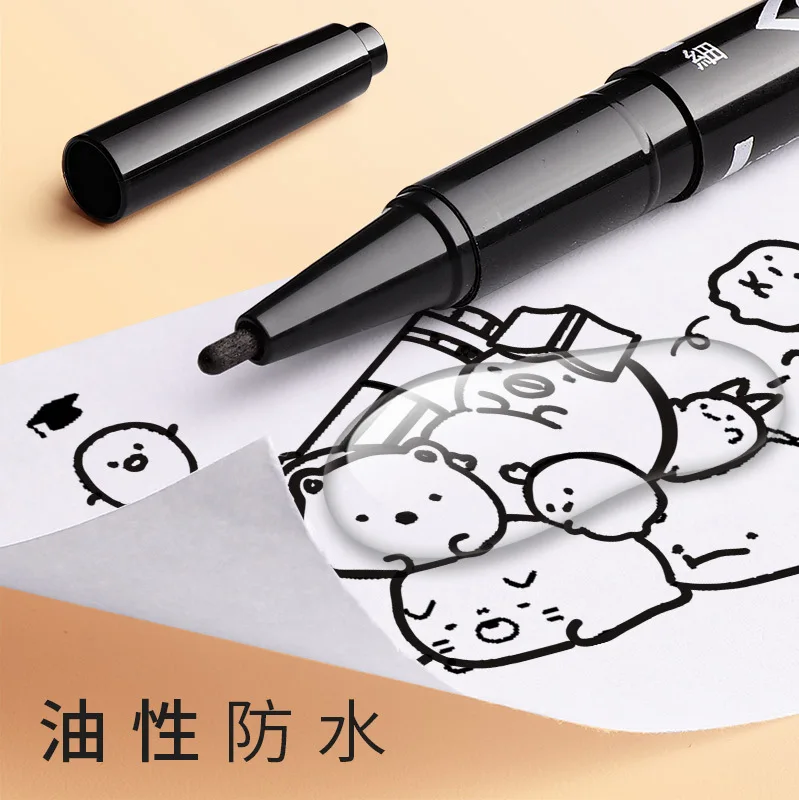 1 pcs Twin Tip Permanent Marker Pen Waterproof Ink 0.5/1.0mm Round Toe Fine Color Black Blue Red Oil Ink