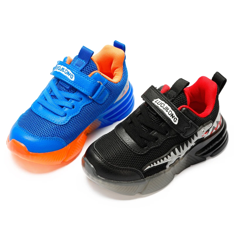 Dinosaur 2-6 Children's LED T-REX Mesh Autumn Light Up Shoes Boys Little Kids Outdoor Casual Glowing Sports Sneakers EXDINO