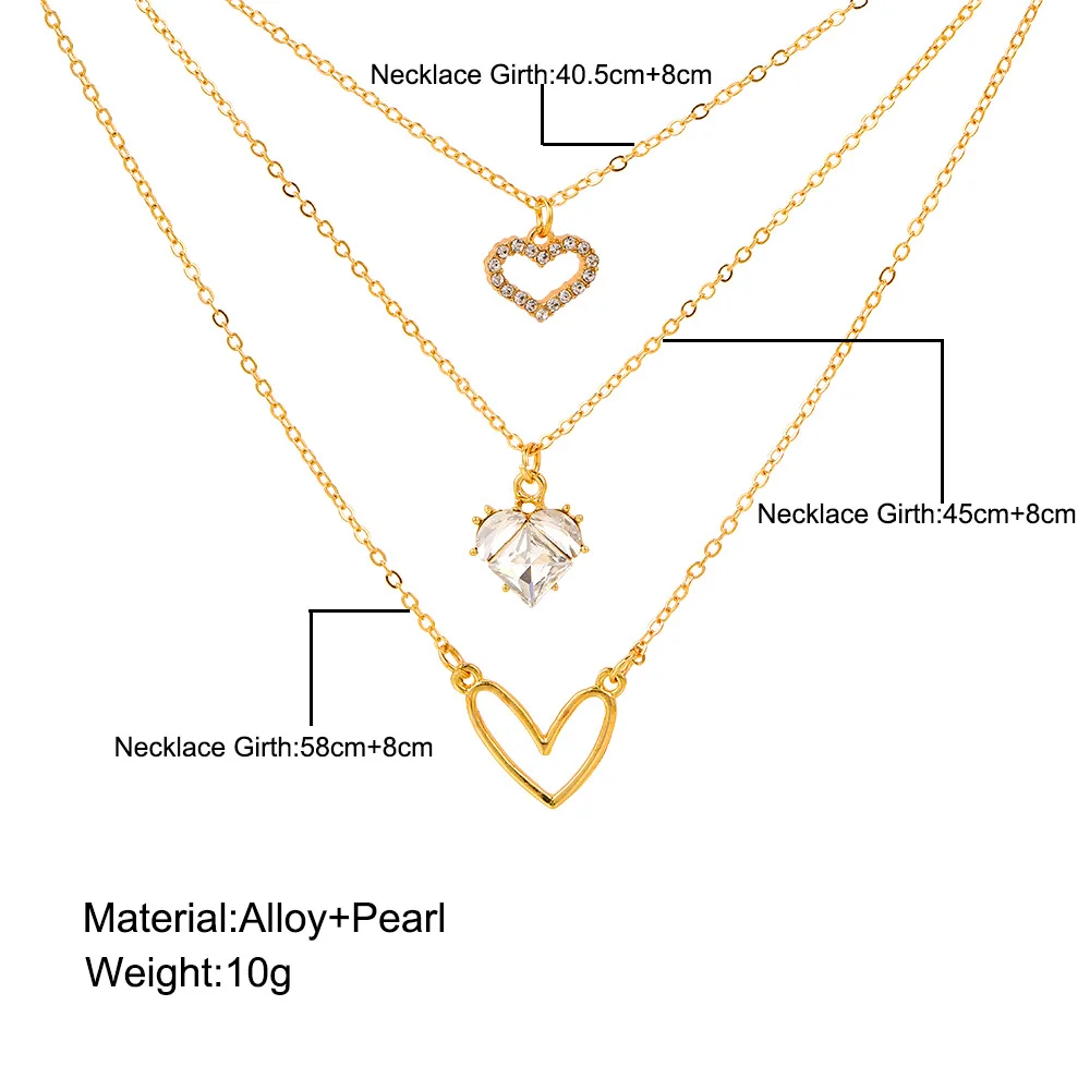 Crystal Zircon Heart Star Charm Layered Pendant Necklace Set for Women Charms Fashion Square Rhinestone Female Vintage Jewelry