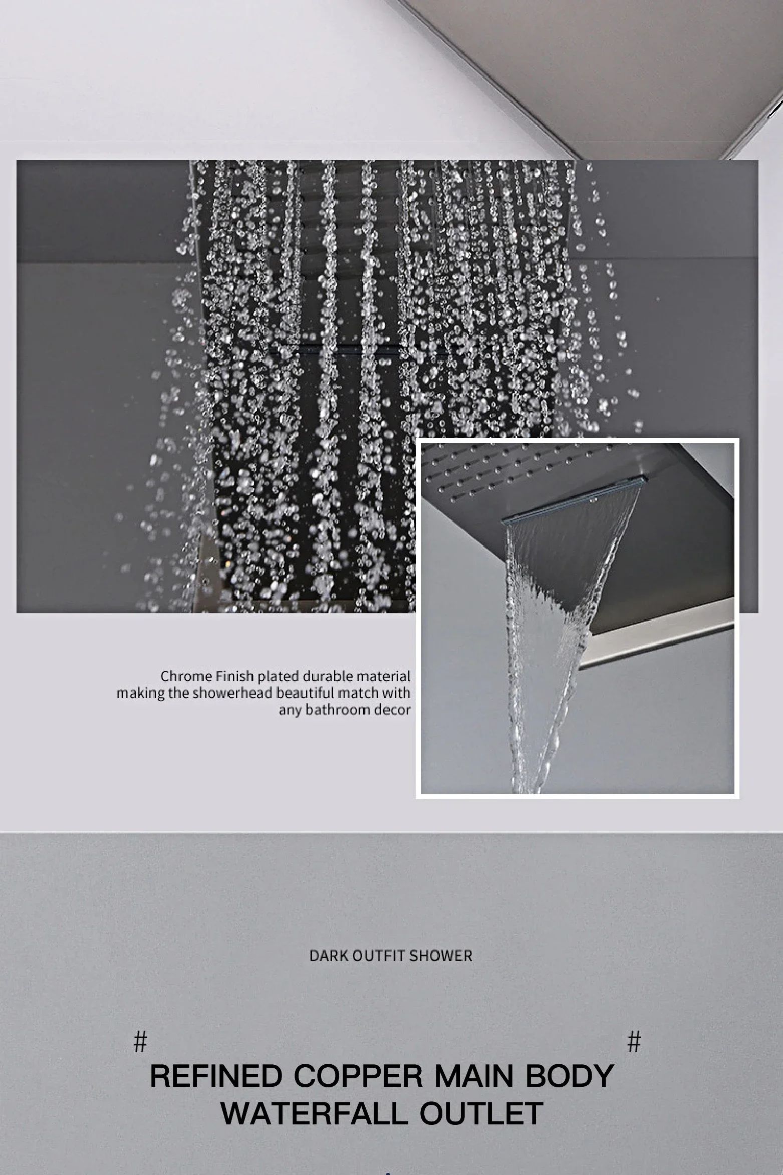 Description Picture 6 of itemDeluxe gun gray thermostatic shower system wall-mounted design 4-function cold & hot dual-control waterfall brass bathroom Tap