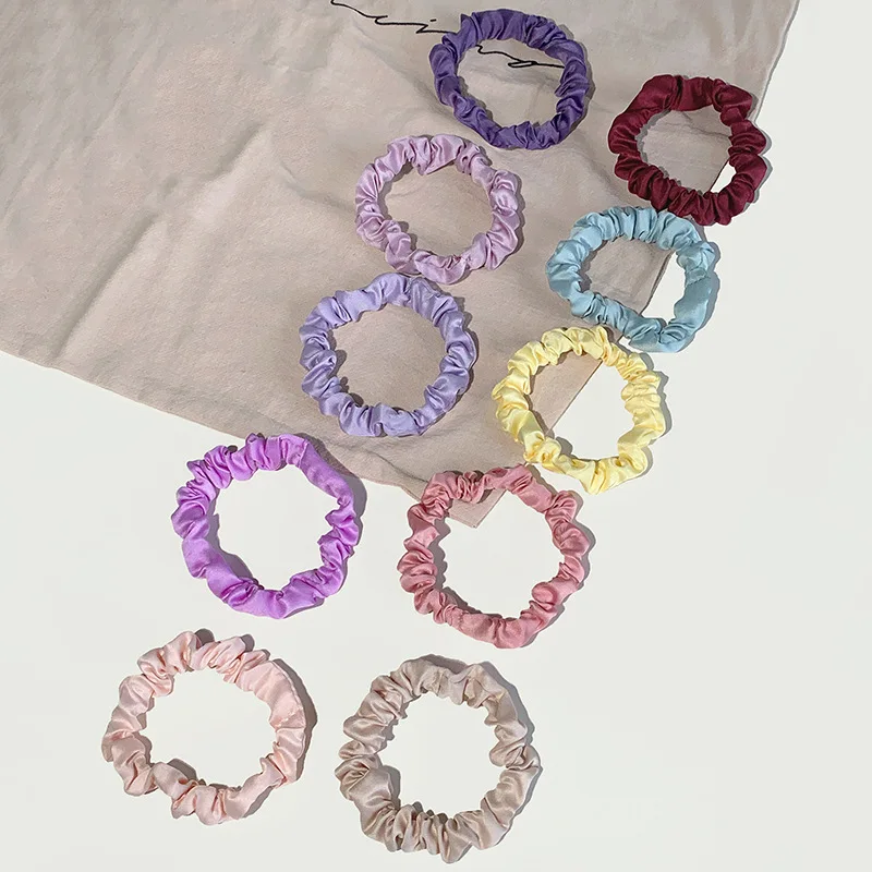 10-Pack Colorful Satin Elastic Hair Scrunchies - Women's Skinny Hair Bands