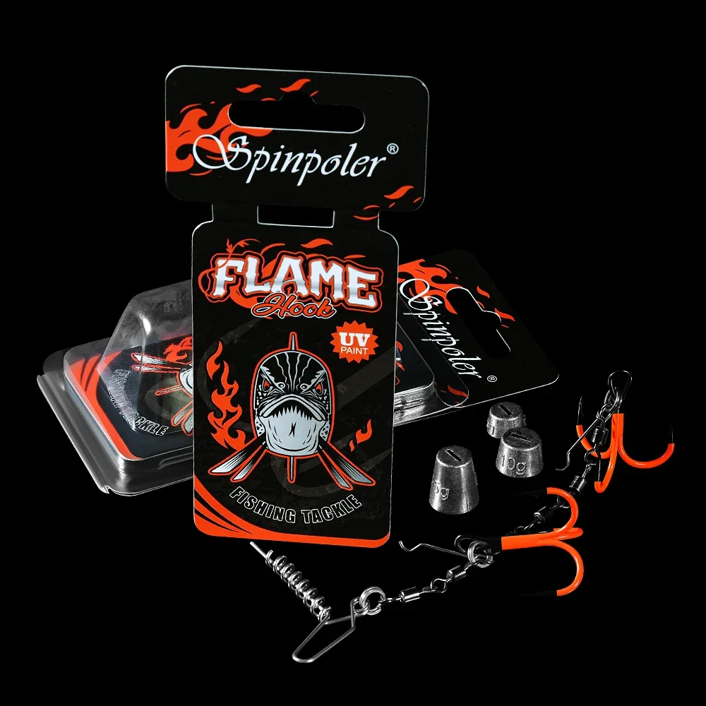 Système Stinger Rig Spinpoler Flame avec hameçon triple UV - Pour leurres souples type shad