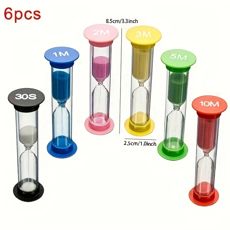 6Pcs 6-Color Toy Hourglass-6-Color Classroom Game Clock Timer-Anti-Drop and Fun!