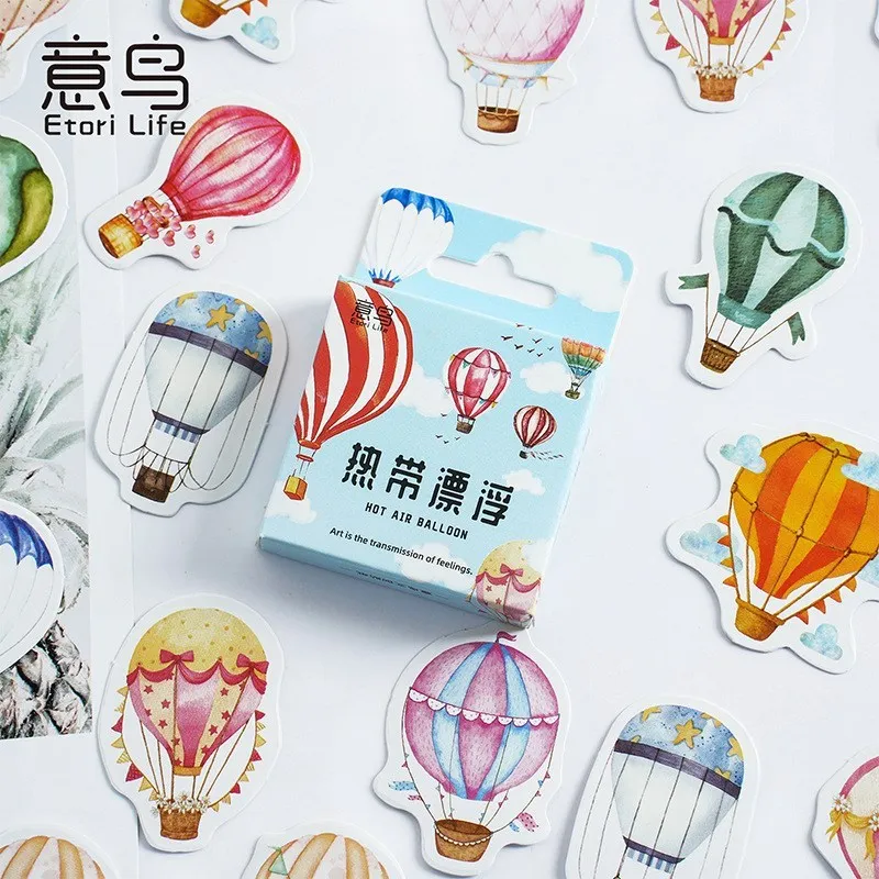 

46 Pcs Colorful Hot Air Balloon Shape Sticker Adhesive Paper Sticker School Supply DIY Card Scrapbook Album Diary Decor Stickers