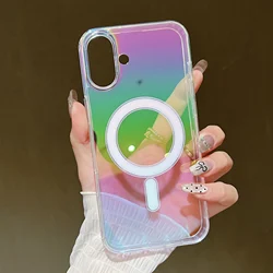 Funda magnética de teléfono arcoíris láser claro con cubierta de carga inalámbrica