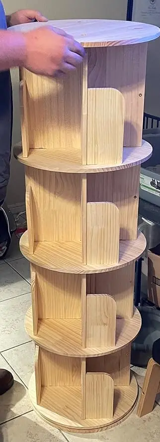 360 Display Spinning Rotating Bookshelf Tower 4 Tier Revolving Bookcase for Kids&Adults Pine Wood