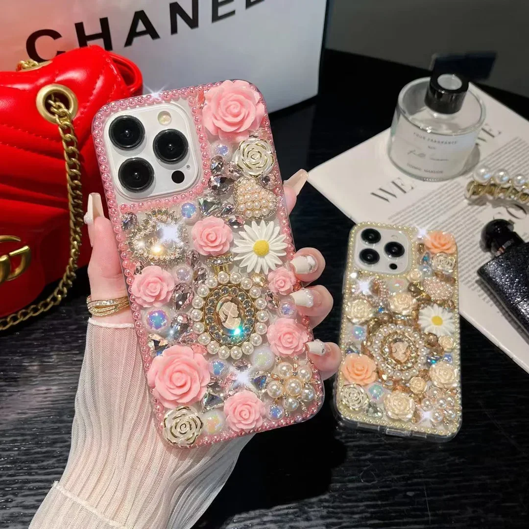 

Luxury Bling Diamond Perfume Bottle Flowers Rhinestone Case For iphone 15Pro 14Plus 13 12 11Pro MAX XSMAX XR 7 8PLUS Cover