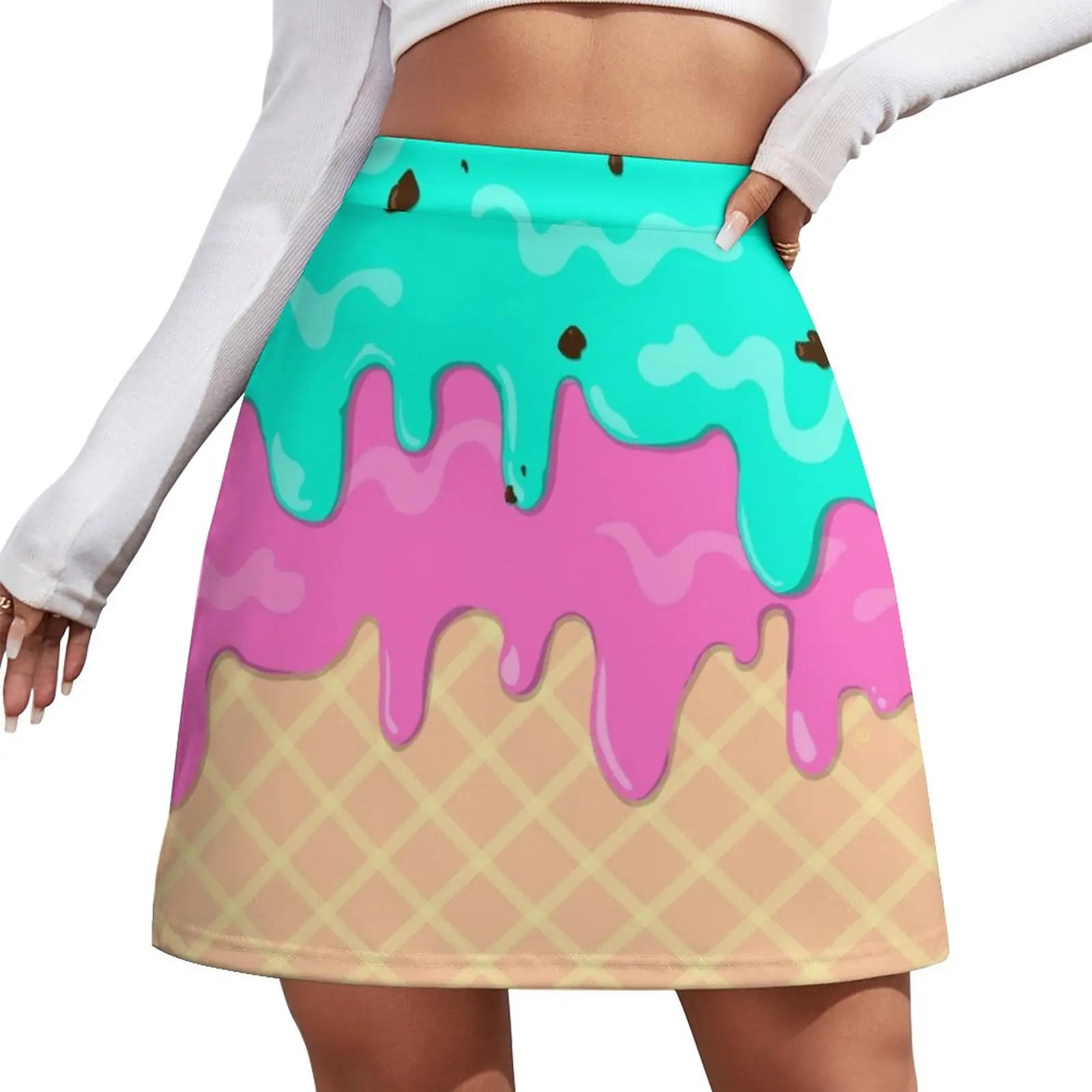 Melting Ice Cream in a Cone with mint chocolate and strawberry Ice Cream Mini Skirt skirts Dresses