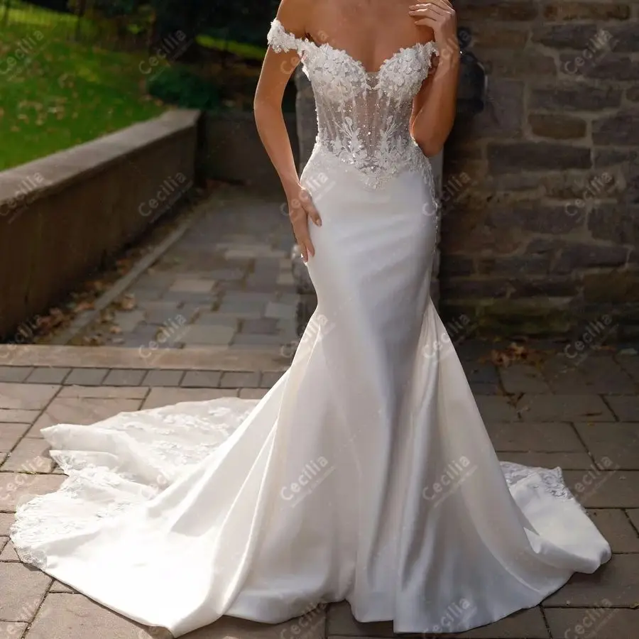 Vintage Wedding Dresses Satin Bridal Gowns Lace Appliques Off The Shoulder Robes Sweep Train Vestidos De Novia Customized 2025 - AliExpress 320 Vintage Wedding Dresses Satin Bridal Gowns Lace Appliques Off The Shoulder Robes Sweep Train Vestidos De Novia Customized 2025 - AliExpress 320