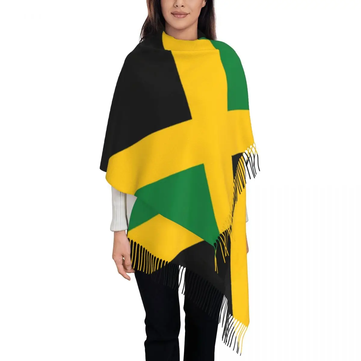 

Jamaican Flag Tassel Scarf Women Soft Patriotism Shawls Wraps Lady Winter Scarves