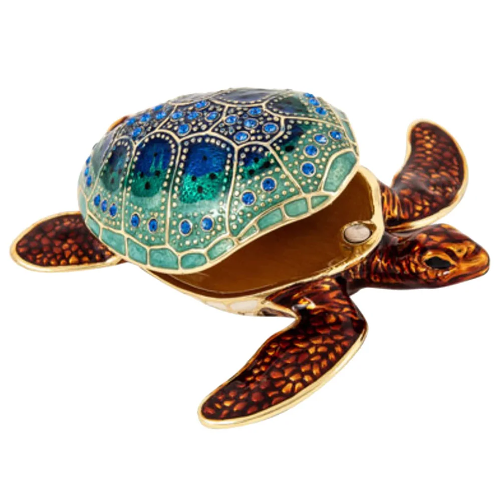 Container Dresser Decor Turtle Jewelry Trinket Holder Alloy Rhinestone Ring Case
