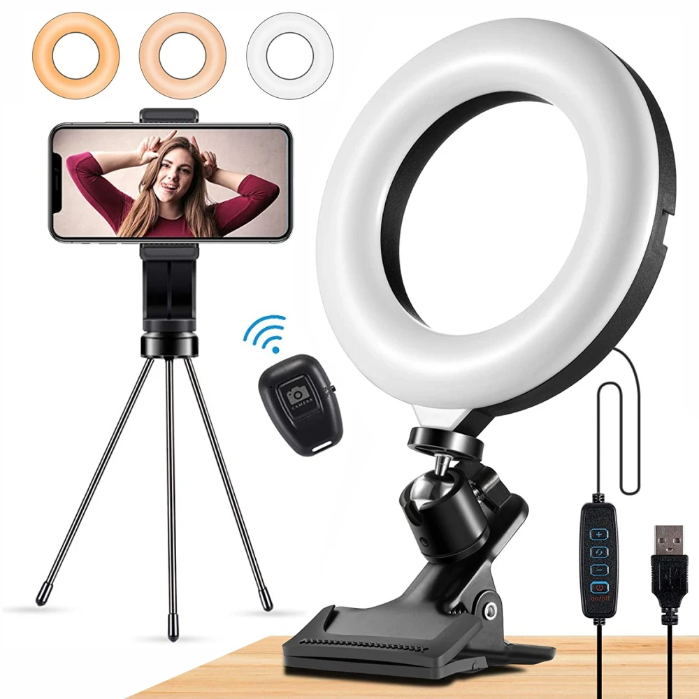 

Кольцевой светильник для селфи, светодиодный светильник диаметром 6 дюймов, с держателем для мобильного телефона, со штативом, для видеоконференций