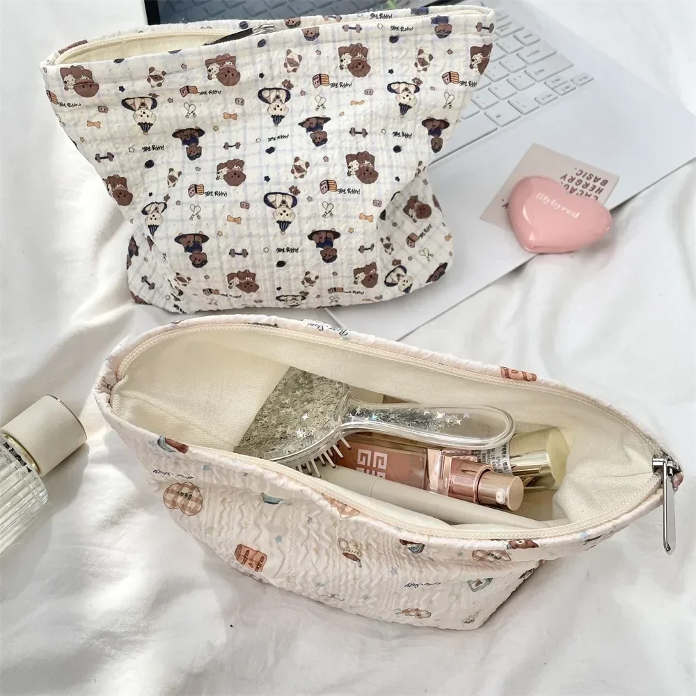 1pc Double-Sided Cartoon Pattern Cosmetic Bag Large Capacity Multifunctional Canvas Zipper Travel Storage Bag