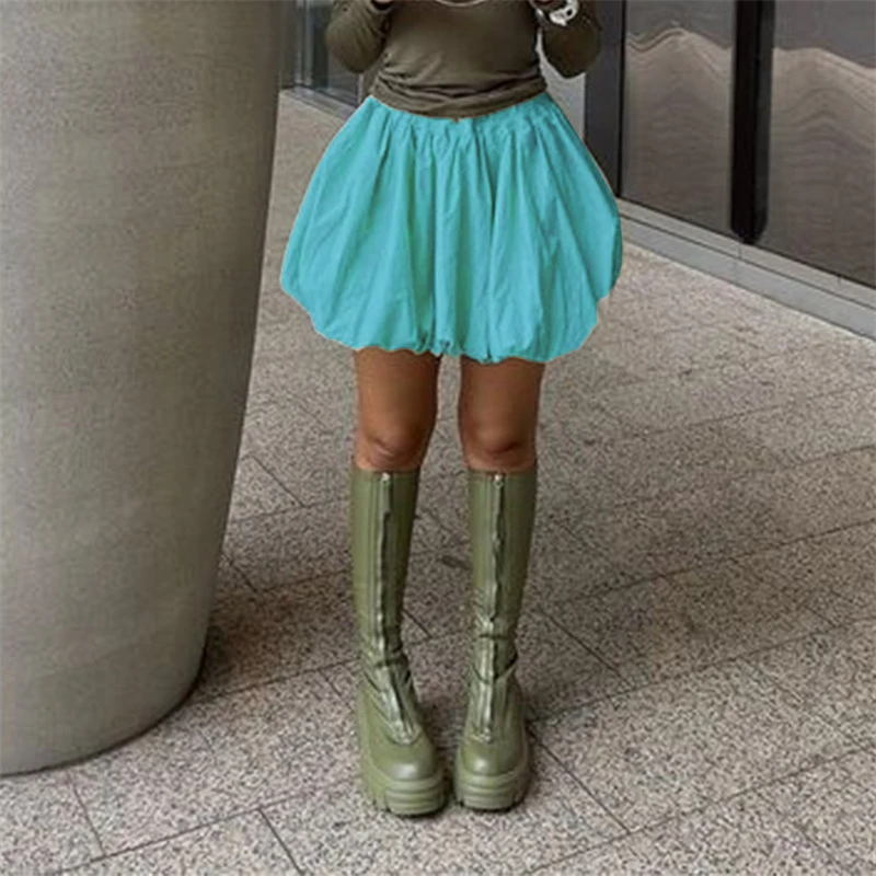 Bud Skirt 2000s Women Solid Color Elastic Waist Loose Fitting Short Mini Skirt y2k Going Out Party Skirts Streetwear