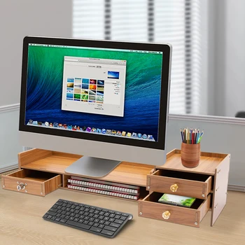 Office Wood Desk Organizers with Lock File Storage Computer Desktop Tray