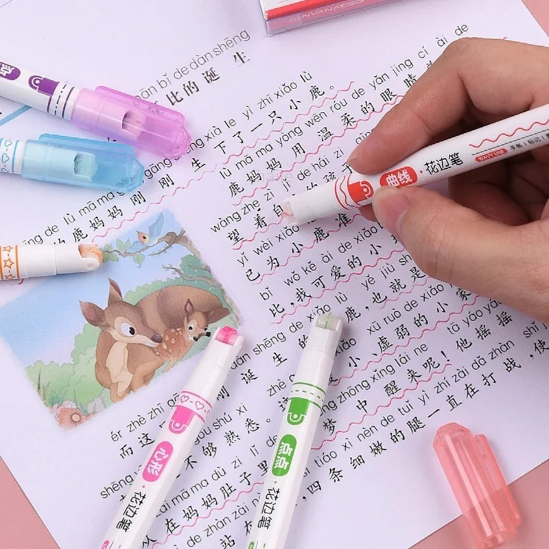 Haile 6pcs Wave Line Lace Roller Highlighter Pen Set With Stars Clouds Shapes Fine Tips Curve Line Pens Outline Art Markers Pen