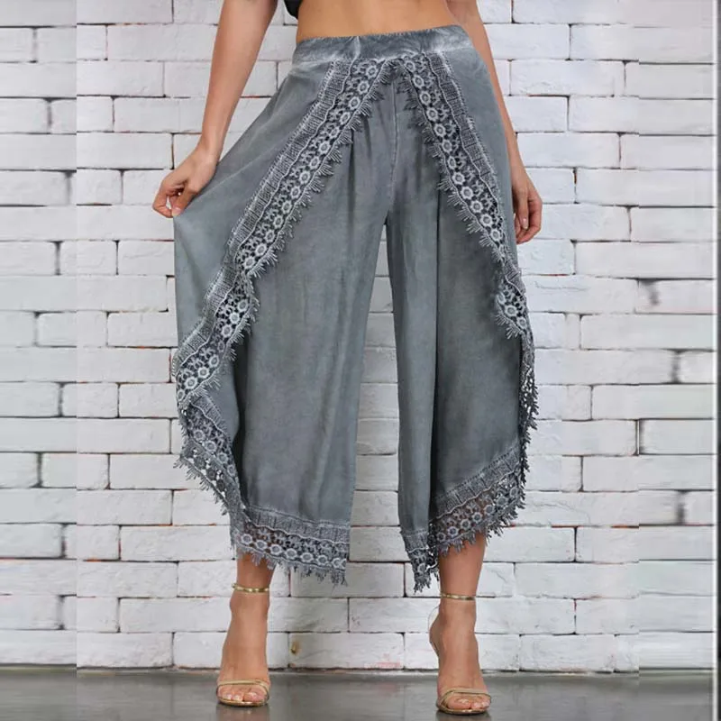 Lace Detail Drawstring Harem Pants