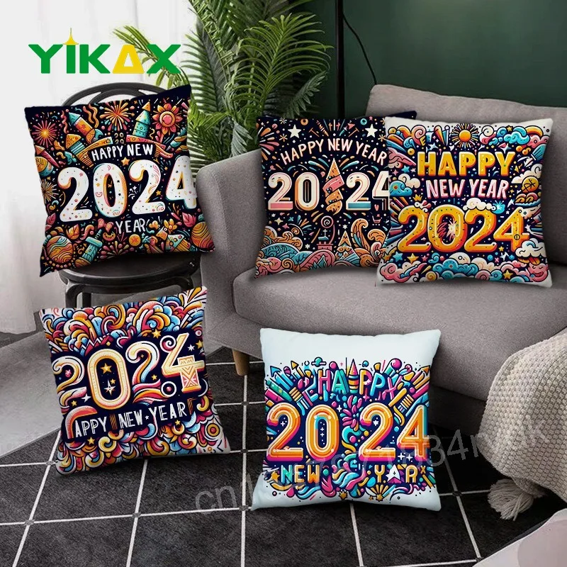 

2024 New Year Pillowcase Year of The Dragon Design Made with Premium Perfect for Home Decoration 45*45cm Polyester Peach Skin