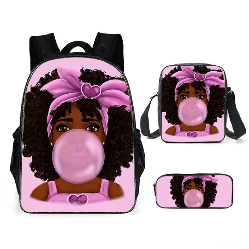 

HOMDOW HipHop Fashion African Girl 3D Print 3pcs/Set pupil School Bags Laptop Daypack Backpack Inclined shoulder bag Pencil Case