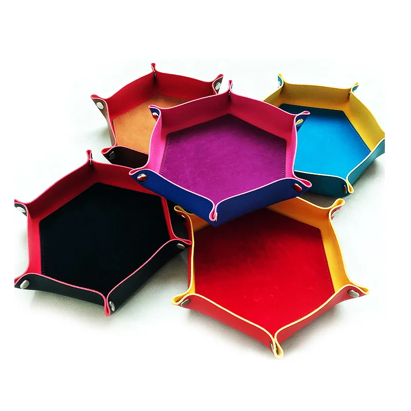 Bescon Hexagon Folding PU Leather and Velvet Dice Tray, Portable Dice Holder for DND, RPG, MTG Dice Gaming D&D Table Games 4