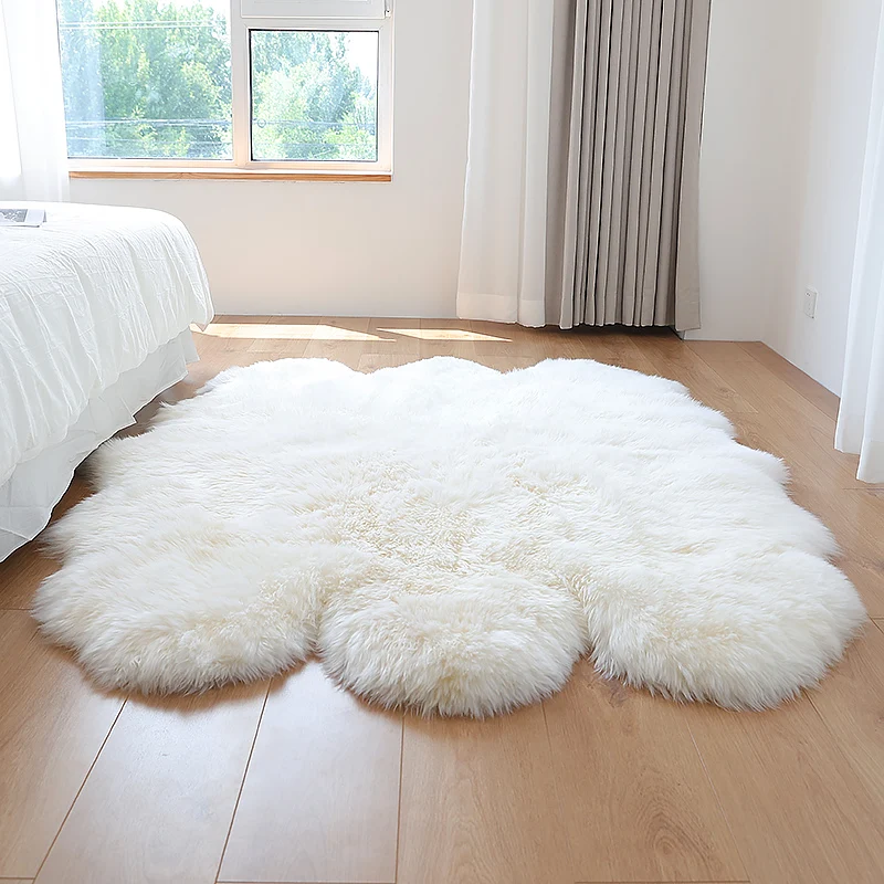 

Luxury Plush Soft Sheepskin Carpet real Wool Pad Long Hair Bedside Mat Sofa Cushion White Rugs Living Room bedroom Fur Carpet