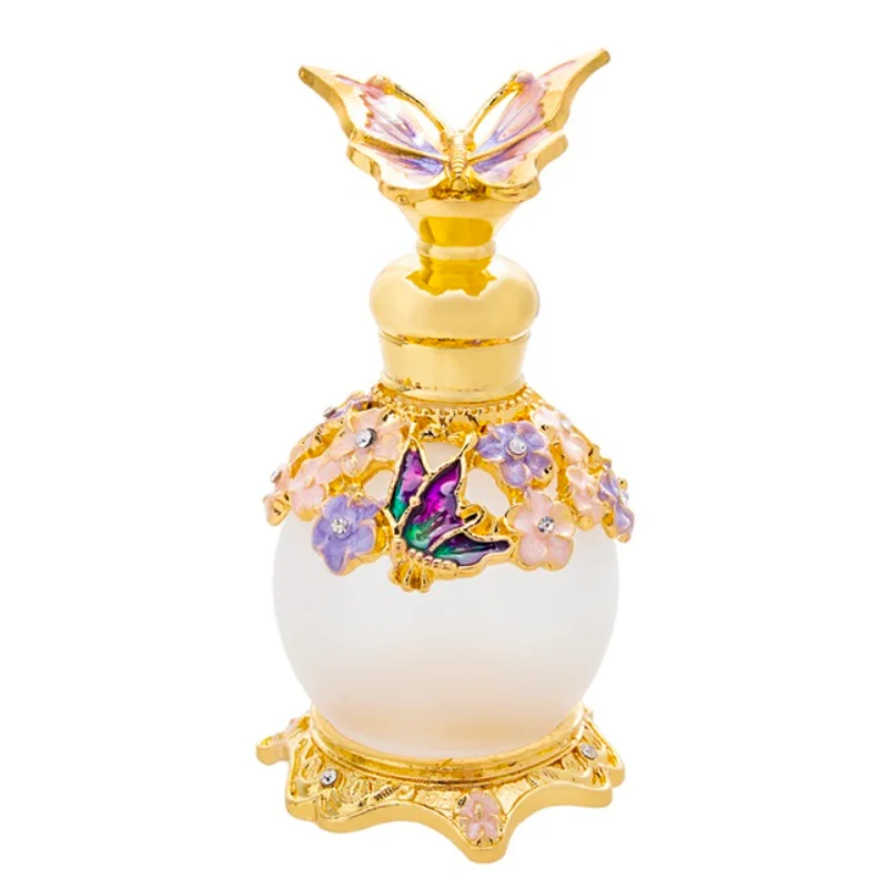 

Perfume Bottle Retro Glass 4 Color Gold Metal Butterfly Empty Refillable Essential Oil Container Home Wedding Decor Lady's Gift