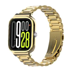 Enhanced Metal Watch Strap and Protective Case Set - Three - Bead Stainless Steel Design - Redmi5 (Gold)