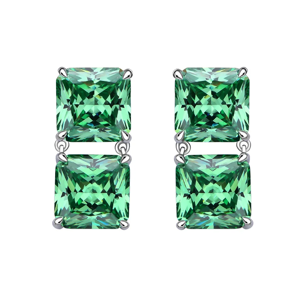 

8CT ледяная резка 10*10 мм Chaffre зеленые высокоуглеродистые Алмазные Серьги серебро 925 реальные висячие серьги ро 925 Ро