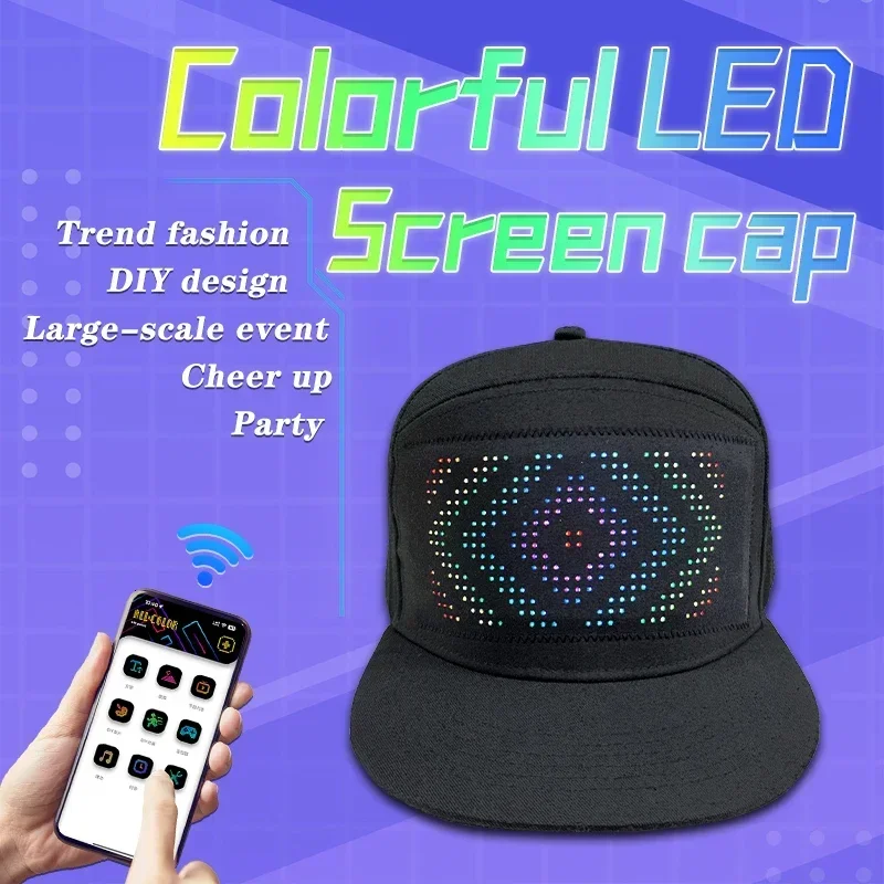 LED Hat Light Display Screen DIY Smart Pixel Matrix Baseball Hat 5V Rechargeable Bluetooth APP Control HipHop Street Party Decor