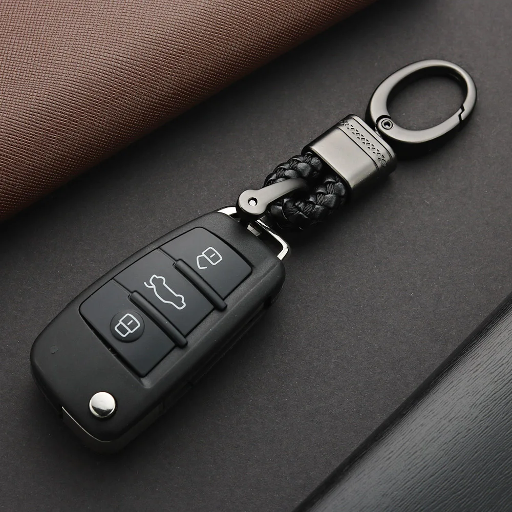 Leather Rope KeyChain For Car Hand Woven Horseshoe Buckle Key Rings Couple Auto Gift Detachable Metal Luxury Key Chains K395 key rings key chains metal keychain braid rope keychain car pendant key chain