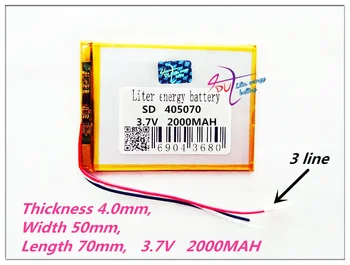 3 line 405070 3.7V 2000MAH PLIB; polymer lithium ion / Li-ion battery for GPS,mp3,mp4,mp5,dvd,dvr,bluetooth,model toy