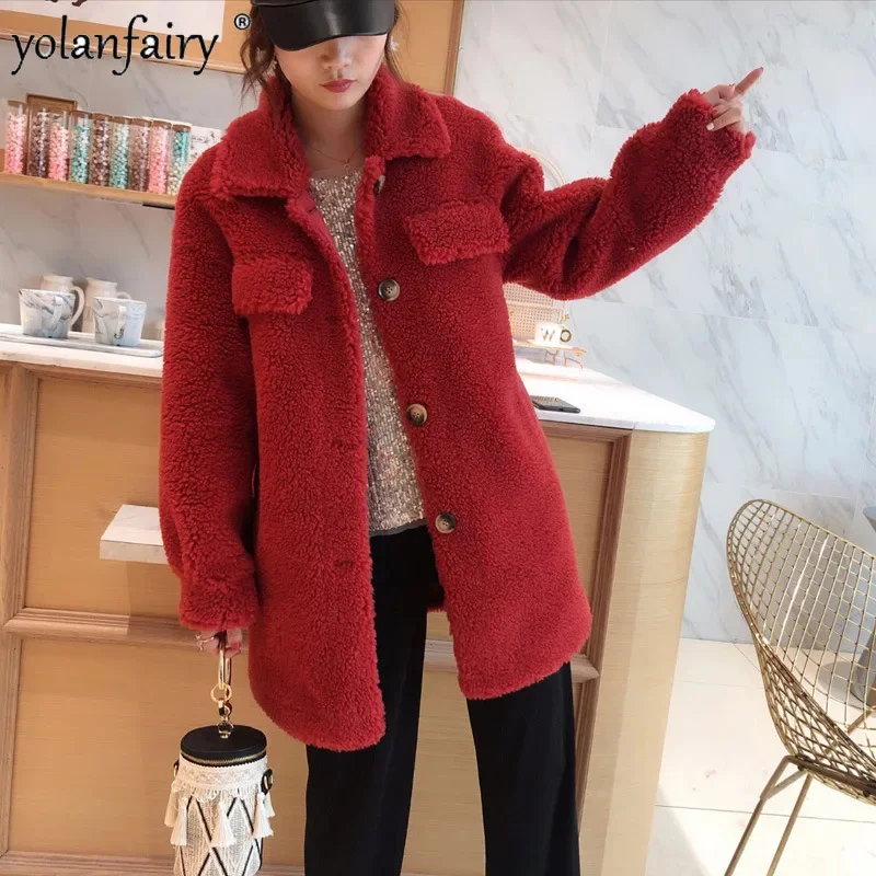 

Sheep Fleece Coat Women's Fur Jacket 10% Wool Female Korean Composite Integrated Clothes for Women Tops FCY5076